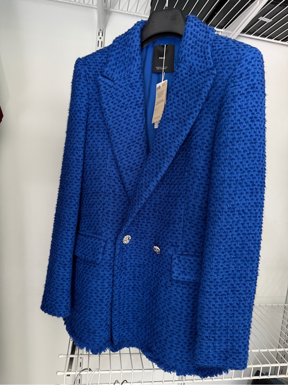 Mango Royal Blue Textured Double-Breasted Blazer